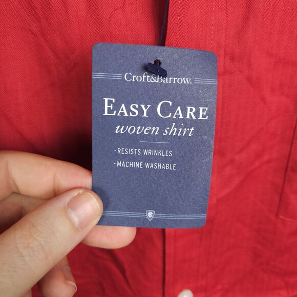 NWT Croft & Borrow Mens XL Red Easy Care Cotton Polyester Button Down Shirt - Picture 2 of 8
